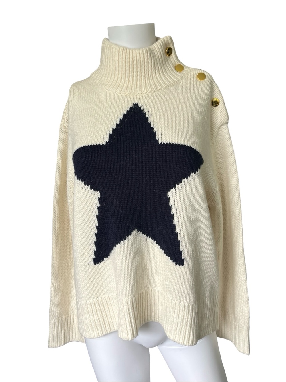 Kate Space Broome Street Cream Intarsia Star Turtleneck Sweater Size  Medium